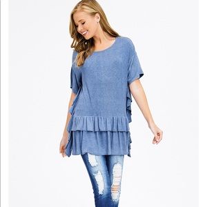 Dusty blue ruffle short sleeve top